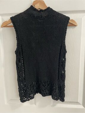 Jil Sander Black Crocheted Knit Sleeveless Top